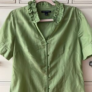 Banana Republic Silk Ruffle Collar Green Blouse